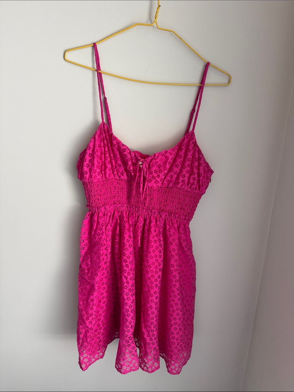 Urban Outfitters Hot Pink Eyelet Smocked Mini Dress
